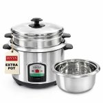 Divya 1.8 L Stainless Steel Electric Rice Cooker for Home | with Stainless Steel Inner Pot | Combo Pack of 2 | Cook & Keep Warm Function | Family Size Rice Cooker | Silver
